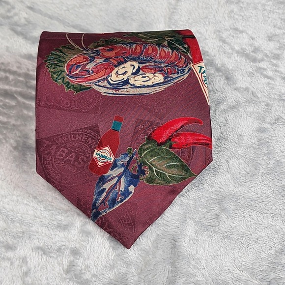 Tabasco Other - VINTAGE Tabasco Tie Mens Burgundy 100 Silk Made In USA Hot Sauce Food Novelty